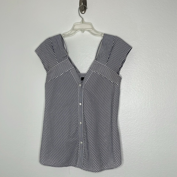 Theory Hartman Cold Shoulder Blue White Striped Cotton Top Size Small - Picture 4 of 8